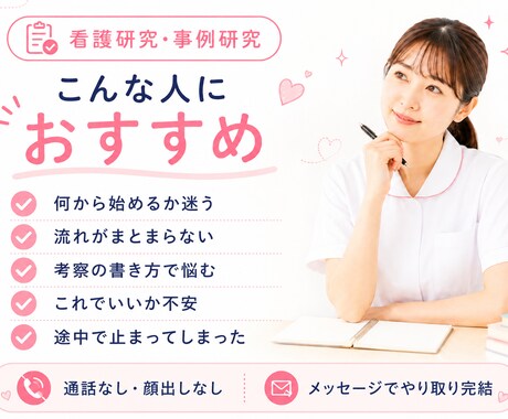 看護研究・事例研究の構成を一緒に整理します 抄録・考察・発表内容の流れを現場目線で確認します イメージ2