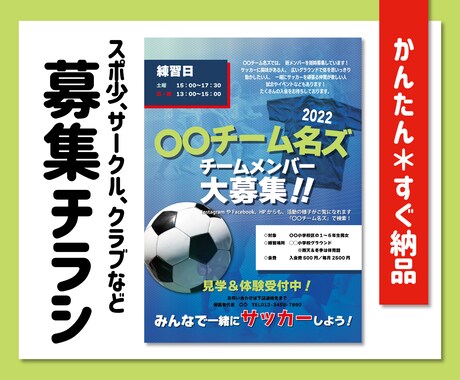 サークル、クラブ、スポ少チラシ作成いたします ★目を引くチラシが簡単に、面倒な打ち合わせもなくすぐ作れる★ イメージ1