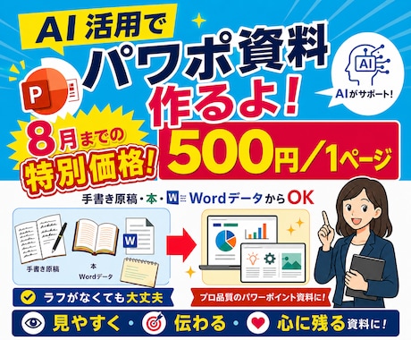 伝わるPowerPoint資料を低価格で制作します 500円/ページ　8月末までの限定お試し価格で イメージ1