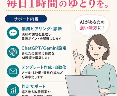 あなたの業務を効率化するAI診断(60分)します AIを取り入れて1日2時間自由な時間を作ります！ イメージ2
