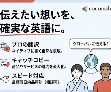 日本語の文章を海外の方に伝わるように変更します 海外の方にわかる英語の文章、キャッチコピー作成！ イメージ1
