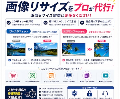 大量の画像サイズ変更、まとめて対応します 面倒な単純作業を丸投げOK！画像サイズ一括リサイズサービス イメージ1