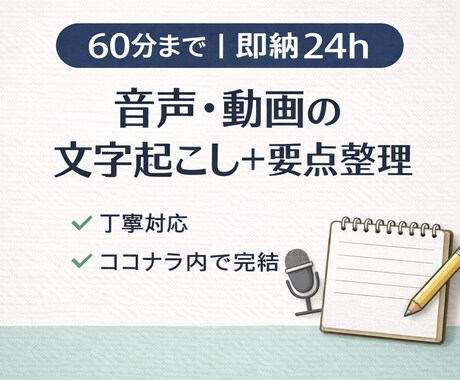 即納24h 60分まで音声文字起こします 60分まで｜即納24hAI＋人の目で丁寧に イメージ1