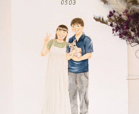 やわらかい水彩タッチで家族の大切な瞬間を残します すぐに飾れる原画納品＊プレゼントにもおすすめ イメージ2