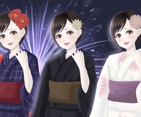 セミオーダー浴衣立ち絵描きます 3種類から選べる浴衣で、あなただけの一枚を。 イメージ1