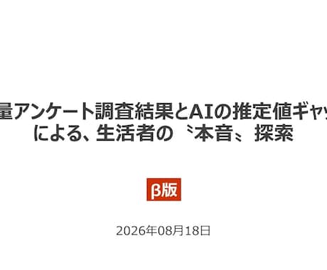 定量アンケート調査結果から生活者の本音を探索します アンケート調査結果とAIの推定値ギャップから探索します イメージ1