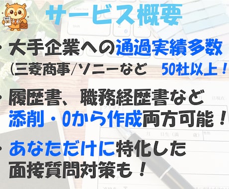 実績多数！企業にウケる履歴書・ES等を添削します 文・理問わず大手企業50社で選考通過したノウハウを提供します イメージ2