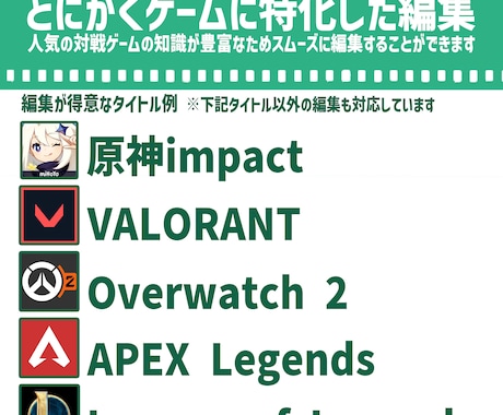 ゲーム知識豊富な編集者が実況動画を作ります 現在上限1万円のセール中！有名配信者の公認切り抜き実績あり！ イメージ2