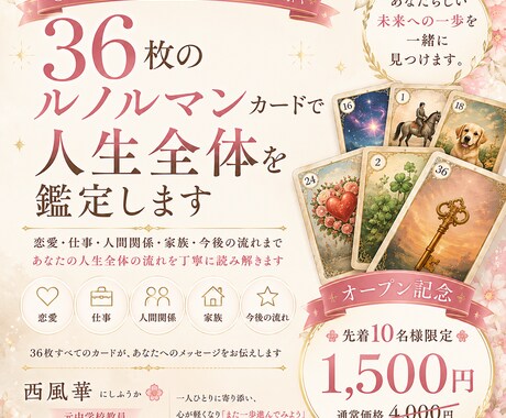 36枚のルノルマンで人生全体を鑑定します 自分らしい未来への一歩を応援します イメージ1
