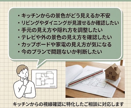 間取り不安解消！3Dでキッチンからの景色確認します キッチン視点を3D再現し後悔防止 イメージ2