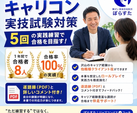 キャリコン実技試験対策を伴走支援します 合格率100％！実践5回で本番に強いキャリコンへ イメージ1