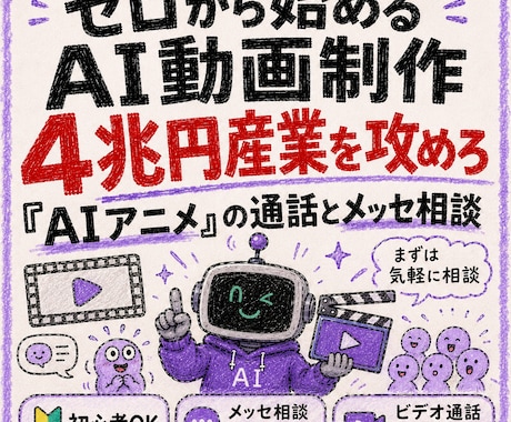 claudeでゼロから始めるAI動画制作伝授します 4兆円産業を攻めろ「AIアニメ」の通話とメッセ相談 イメージ1