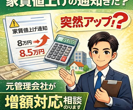 突然の家賃値上げ、対応相談のります 家賃値上げの通知きた？元管理会社が増額対応相談のります イメージ1