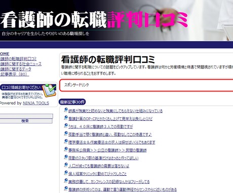 看護師の転職評判口コミ・ブログ売ります 【先着1名限定】サテライト・口コミ・追記・アドセンスにどうぞ イメージ1