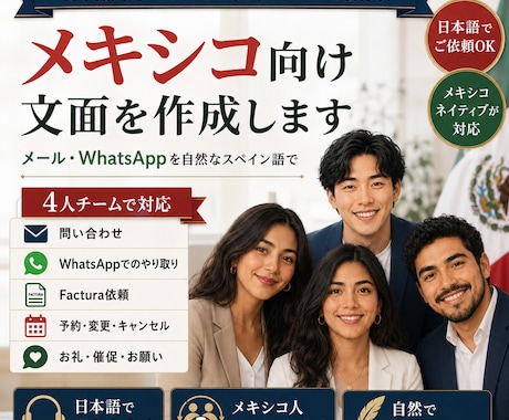 メキシコ向け文面を作成します メール・WhatsAppを自然なスペイン語で イメージ1