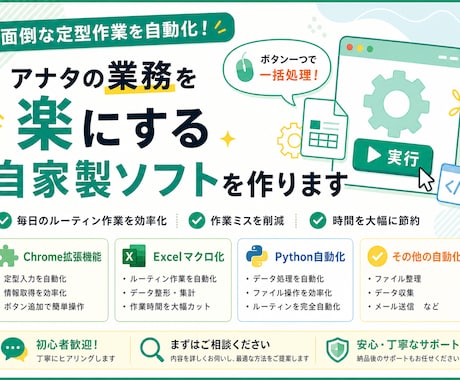 面倒な定型作業を自動化するソフト制作いたします モニタ価格！自家製ソフト制作｜初心者歓迎 イメージ1
