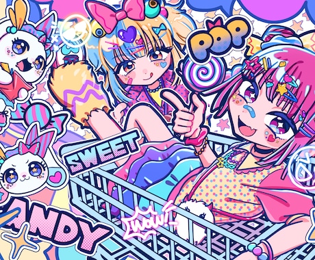 ポップでかわいいアイコンイラストや1枚絵を描きます ポップ＆ビビッド！SNS用アイコン・一枚絵制作します イメージ2