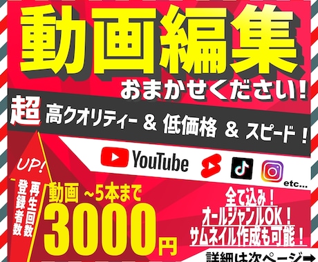 最安!！ 1本600円・高品質  動画編集承ります 納得のいくまで対応致します！”修正回数無制限” ”品質重視” イメージ1