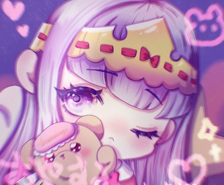 ミニキャラのアイコンを描きます ゆめかわなミニキャラを作成します:*:・(*´ω`pq゛ イメージ1