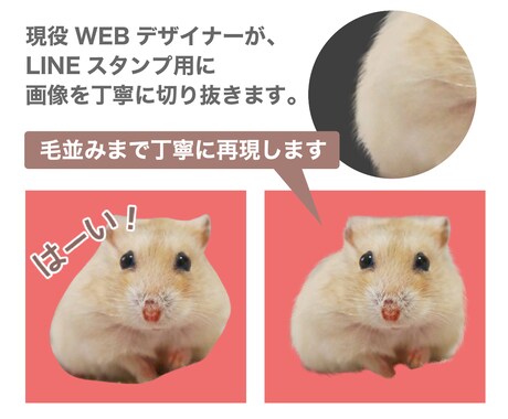 ペット写真をLINEスタンプ用に切り抜きます 動物専門の自然な切り抜き。毛並みまで丁寧に再現します。 イメージ2
