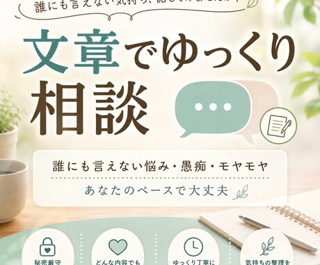 誰にも言えない悩みを文章でじっくり聴きます 「焦らずゆっくり、あなたのペースでお話しください」 イメージ1
