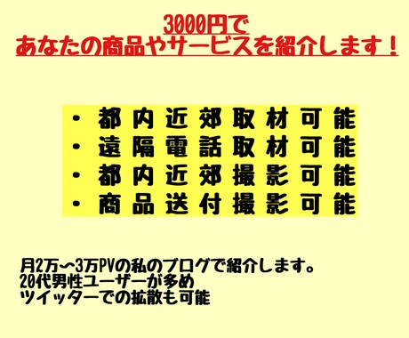 3000円であなたの商品、サービスを紹介します 1000字程度。画像作成込み。月2〜3万PV イメージ1