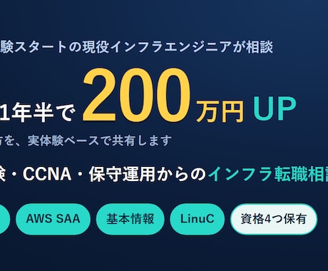 未経験・CCNAからのインフラ転職相談にのります 現役エンジニアが年収200万UPの進め方を共有 イメージ1