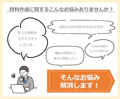 シンプルで分かりやすい資料を作成いたします 目的に応じて視覚的に伝わる資料を作成します！ イメージ2