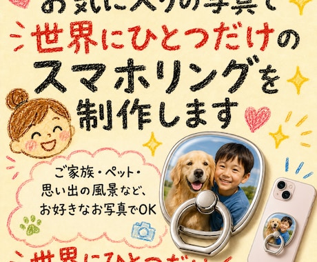 世界にひとつだけのスマホリングつくります ペットなどの好きなお写真で、世界にひとつだけのスマホリングを イメージ1