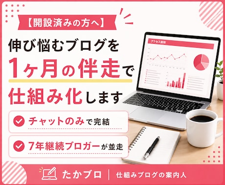 既存ブログを1ヶ月の伴走で仕組み化します 開設済みの方へ｜週ごとの伴走で無理なく仕組み化 イメージ1