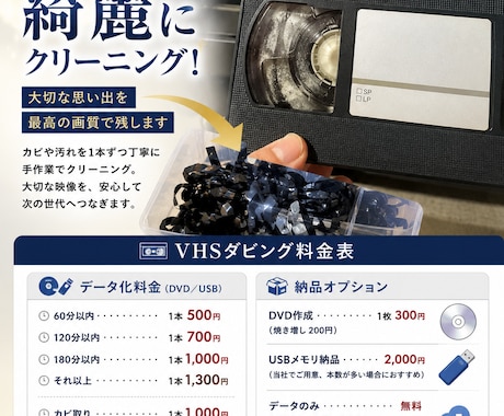 VHSテープをデジタル変換＆DVD化します カビ除去対応。スマホ再生可。プロ用機器で高画質！ イメージ2