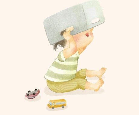 子どもの写真から絵本風イラストに仕上げます 育児の思い出を1枚にやさしいタッチの後ろ姿・横顔イラスト イメージ2