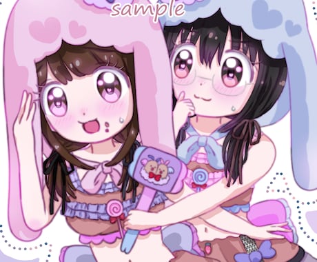 夢絵やペアアイコン＊可愛いイラスト一枚絵描きます 一枚絵も夢絵やSNSアイコンペア画や動物も描きます イメージ1