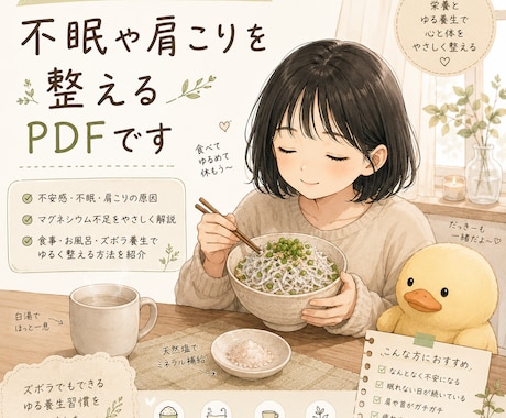 不眠や肩こりを整えるPDF配布します 不安感・不眠・肩こりを“栄養”の視点からやさしく解説します。 イメージ1