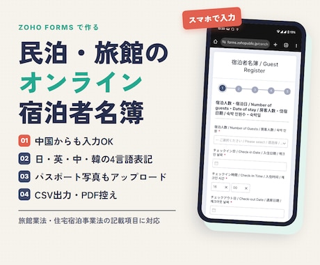 Airbnb民泊・旅館の中国対応宿泊者名簿作ります イメージ1