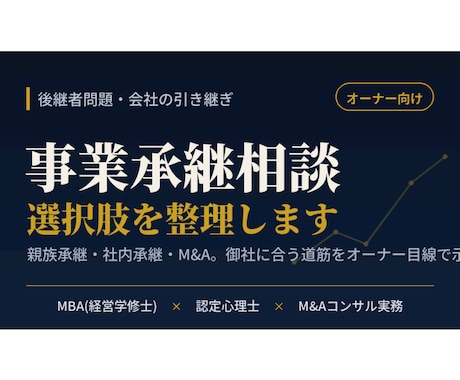 事業承継の進め方をオーナー目線で整理します ☆親族承継・社内承継・M&A／御社に合う道筋を示します！☆ イメージ1