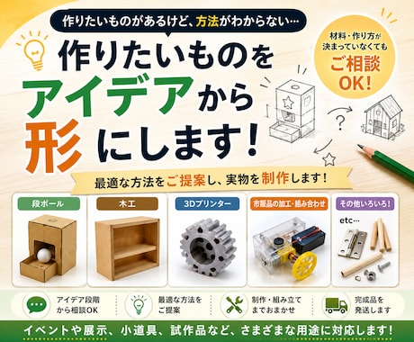 工作のアイデア提案から制作まで代行します 作りたいものをアイデアから形にします！ イメージ1