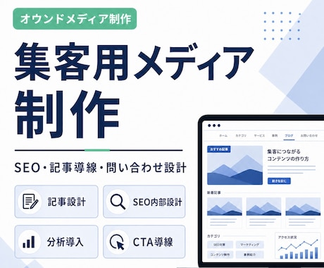 集客用メディアを制作します 記事・導線・SEOを意識したオウンドメディアを構築します イメージ1