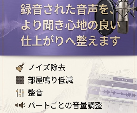 録音された音声を聞き心地の良い仕上がりへ整えます イメージ1