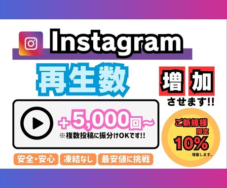 インスタグラム　再生回数増やします 【+5000回〜】最安値！最高品質！減少補償あり！ イメージ1