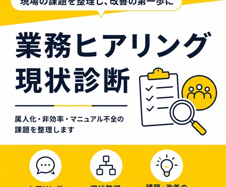 業務ヒアリング・現状診断｜業務課題を整理します 現場ヒアリングをもとに、業務の流れ・課題・改善優先度を整理。 イメージ1