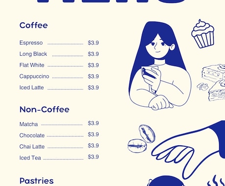 韓国風シンプルカフェ向けメニュー表作成します インスタ映えするおしゃれなカフェデザインが得意です イメージ2