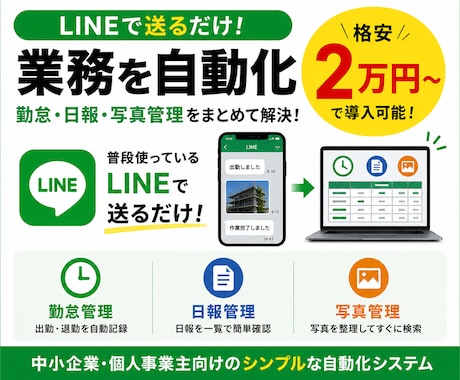 面倒な勤怠管理をスマホで完結させます 大変な事務作業をスマホで管理できるシステムを破格の2万円で！ イメージ1