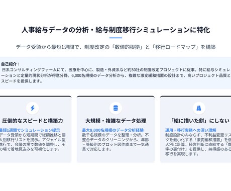 給与制度改定の新旧年収シミュレーションを代行します 最短1週。給与制度移行時の総額人件費を可視化します イメージ2