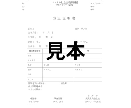 ベトナムの出生証明書を和訳します ベトナム語→日本語　 迅速・低価格・安心サポート イメージ2