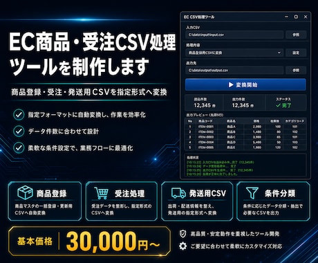 EC商品・受注CSV処理ツールを制作します ｜商品登録・受注・発送用CSVを指定形式へ変換します イメージ1