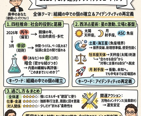 今月の運気と行動指針「グラレコ1枚」で可視化します 今月の運気・流れをグラレコ風の1枚画像にまとめてお渡しします イメージ1