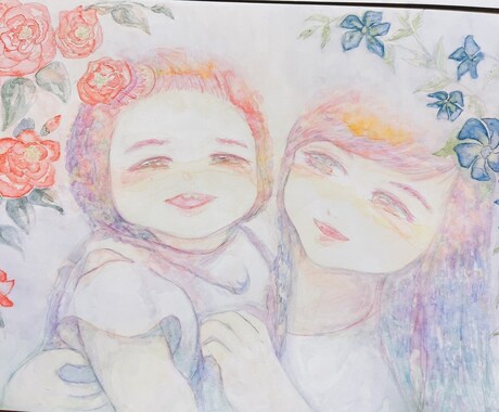 女の子とお花の優しい水彩画描きます 透明感ある雰囲気の色とデザイン。似顔絵、創作対応できます。 イメージ2