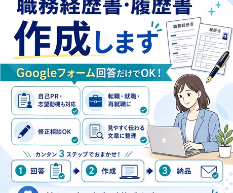 質問に答えるだけで職務経歴書を作成します 白紙からOK｜経歴整理・自己PRまで丁寧に作成 イメージ1