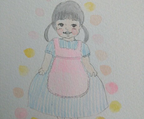 優しいタッチの水彩画似顔絵描きます 水彩絵の具と水彩色鉛筆を使い優しい感じの似顔絵を制作します イメージ2